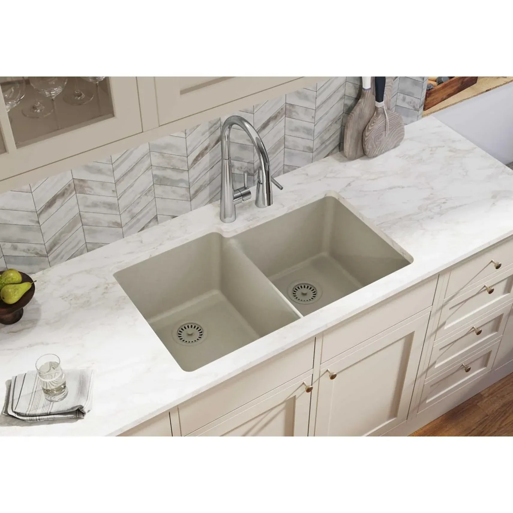 Elkay Classic 33" Quartz Kitchen Sink, 50/50 Double Bowl, Putty, ELGU250RPT0