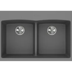 Elkay Classic 33" Quartz Kitchen Sink, 50/50 Double Bowl, Greystone, Pre-scored for up to 5 Faucet Hole, ELGDLB3322GS0