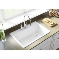 Elkay Classic 33" Quartz Kitchen Sink, White, Pre-scored for up to 7 Faucet Hole, ELG13322WH0
