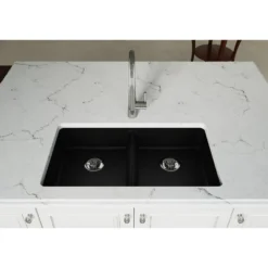 Elkay Classic 33" Quartz Kitchen Sink, 50/50 Double Bowl, Black, ELGUAD3319PDBK0