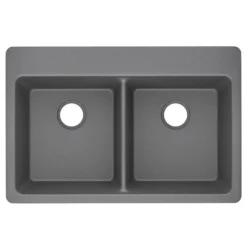 Elkay Classic 33" Quartz Kitchen Sink, 50/50 Double Bowl, Greystone, Pre-scored for up to 5 Faucet Hole, ELG3322GS0
