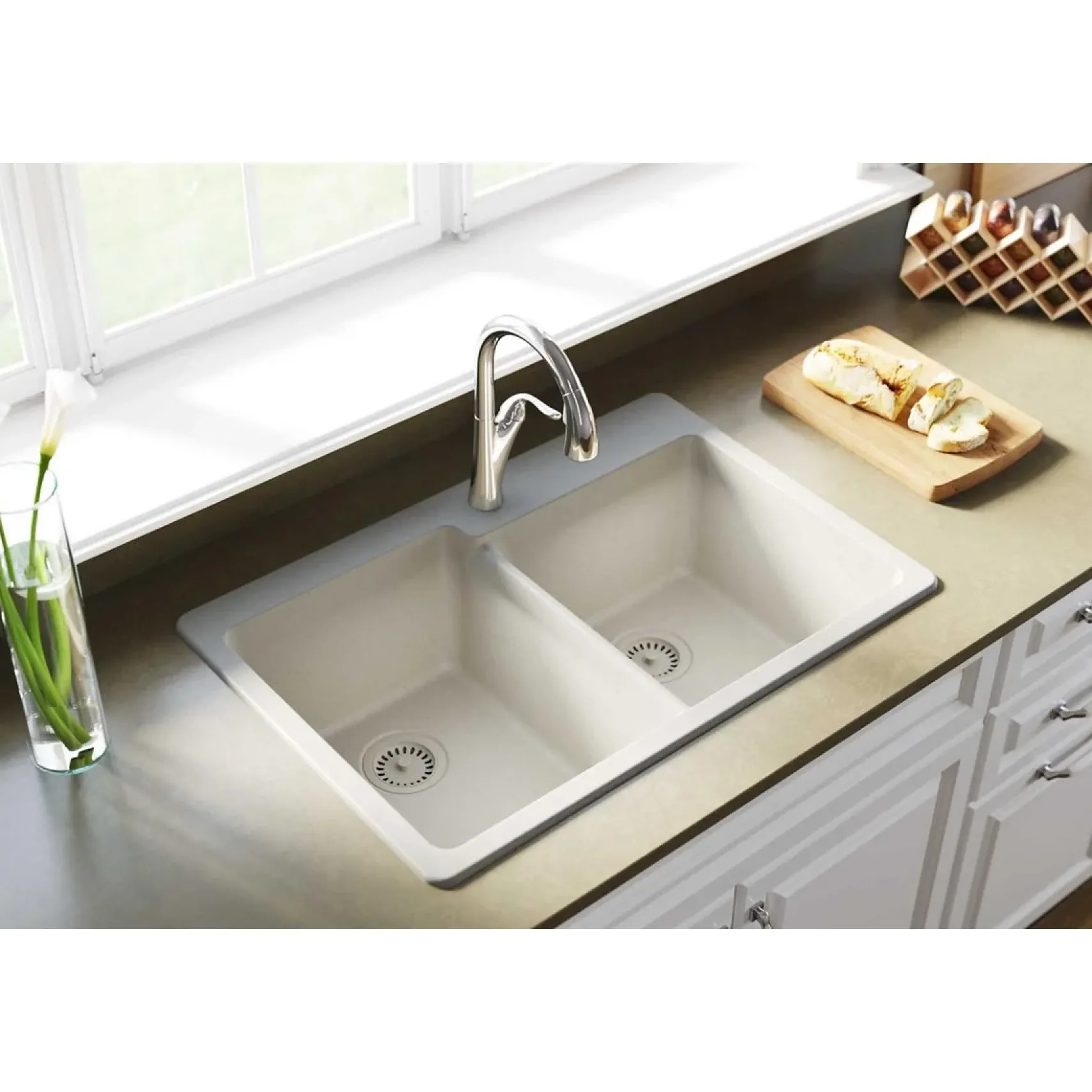 Elkay Classic 33" Quartz Kitchen Sink, 50/50 Double Bowl, Bisque, ELG250RBQ0