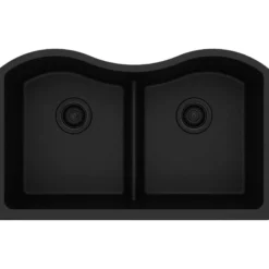 Elkay Classic 33" Quartz Kitchen Sink, 50/50 Double Bowl, Black, ELGULB3322BK0