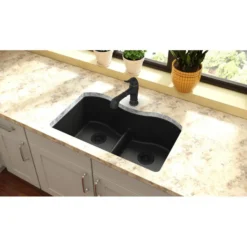 Elkay Classic 33" Quartz Kitchen Sink, 50/50 Double Bowl, Black, ELGULB3322BK0
