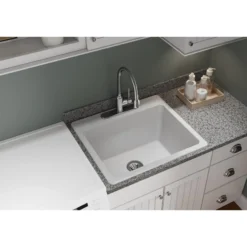 Elkay Classic 25" Quartz Laundry Sink, White, ELG252212PDWH0