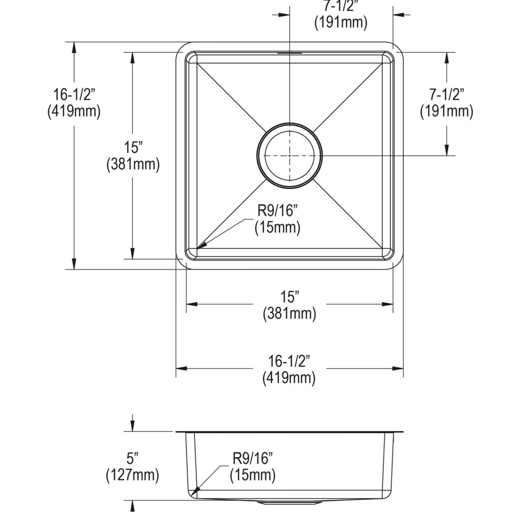 Elkay Crosstown 17" Rectangle Stainless Steel ADA Bar/Prep Sink, Polished Satin, 18 Gauge, ECTRUAD151550