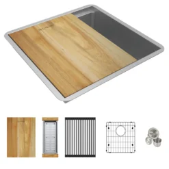 Elkay Crosstown 19" Rectangle Stainless Steel Workstation Bar/Prep Sink with Accessories, Polished Satin, 18 Gauge, ECTRU17169W