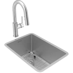 Elkay Crosstown 14" Rectangular Stainless Steel Bar/Prep Sink with Faucet, Polished Satin, 18 Gauge, ECTRU12179TFCBC