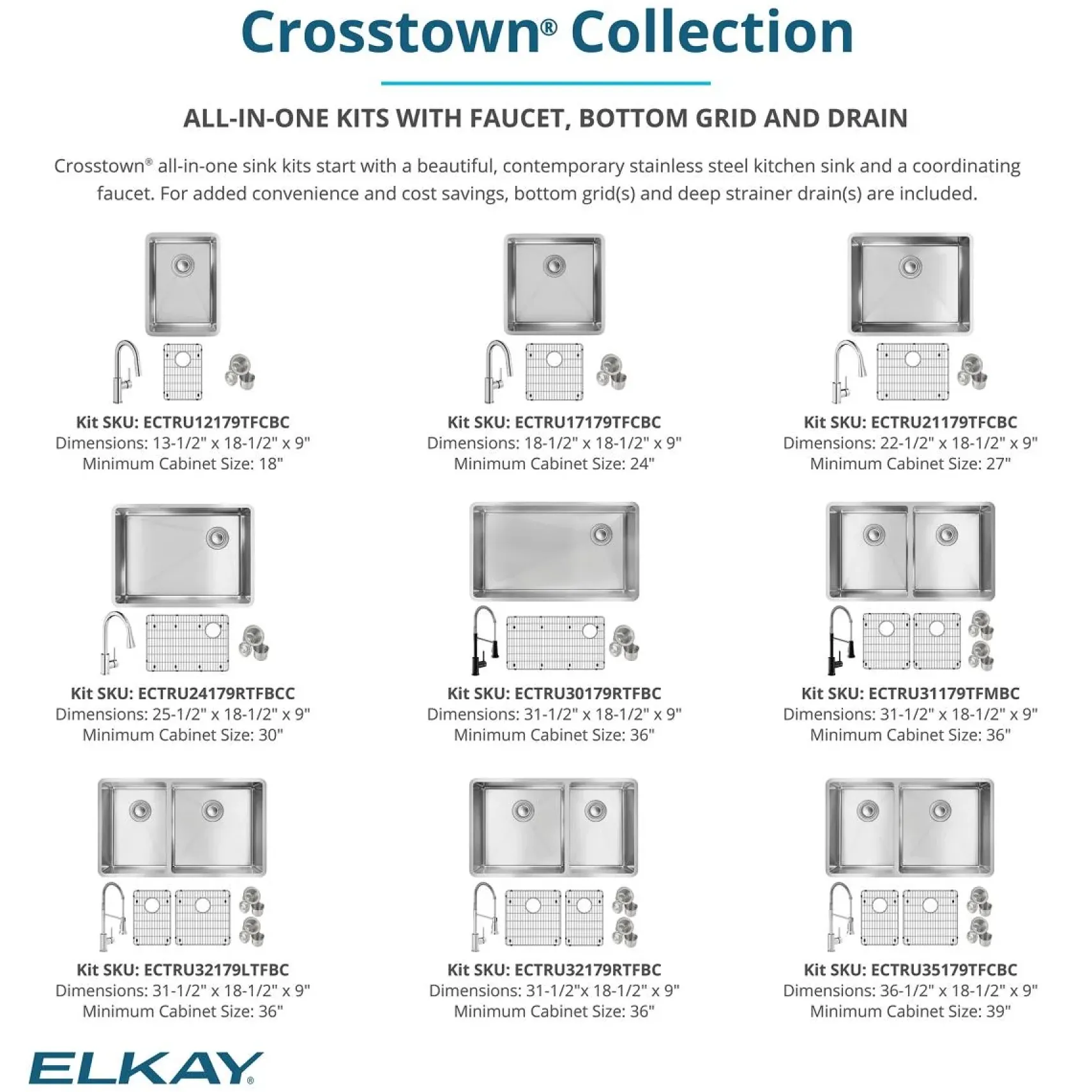 Elkay Crosstown 14" Rectangular Stainless Steel Bar/Prep Sink with Faucet, Polished Satin, 18 Gauge, ECTRU12179TFCBC