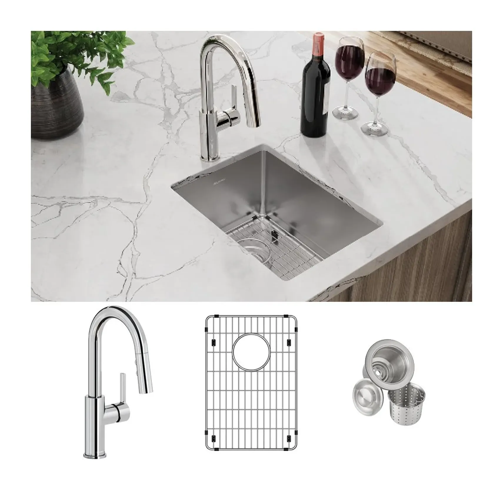 Elkay Crosstown 14" Rectangular Stainless Steel Bar/Prep Sink with Faucet, Polished Satin, 18 Gauge, ECTRU12179TFCBC