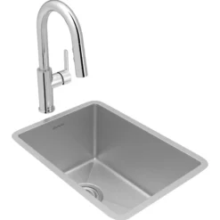 Elkay Crosstown 14" Rectangular Stainless Steel Bar/Prep Sink with Faucet, Polished Satin, 18 Gauge, ECTRU12179TFCC
