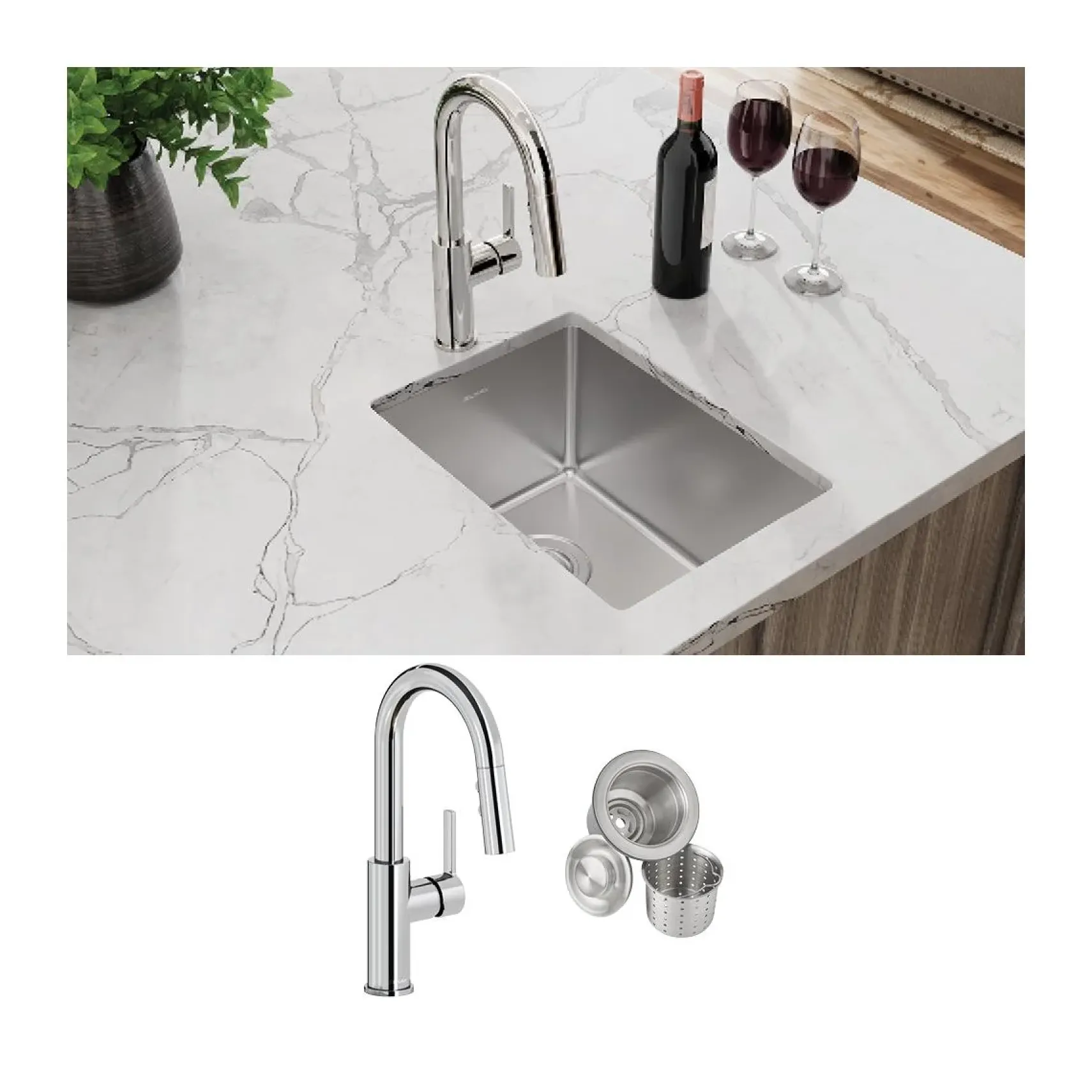 Elkay Crosstown 14" Rectangular Stainless Steel Bar/Prep Sink with Faucet, Polished Satin, 18 Gauge, ECTRU12179TFCC