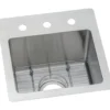 Elkay Crosstown 15" Stainless Steel Bar Sink Kit, Polished Satin, 3 Faucet Hole, ECTSR15159TBG3