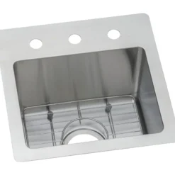 Elkay Crosstown 15" Stainless Steel Bar Sink Kit, Polished Satin, 3 Faucet Hole, ECTSR15159TBG3