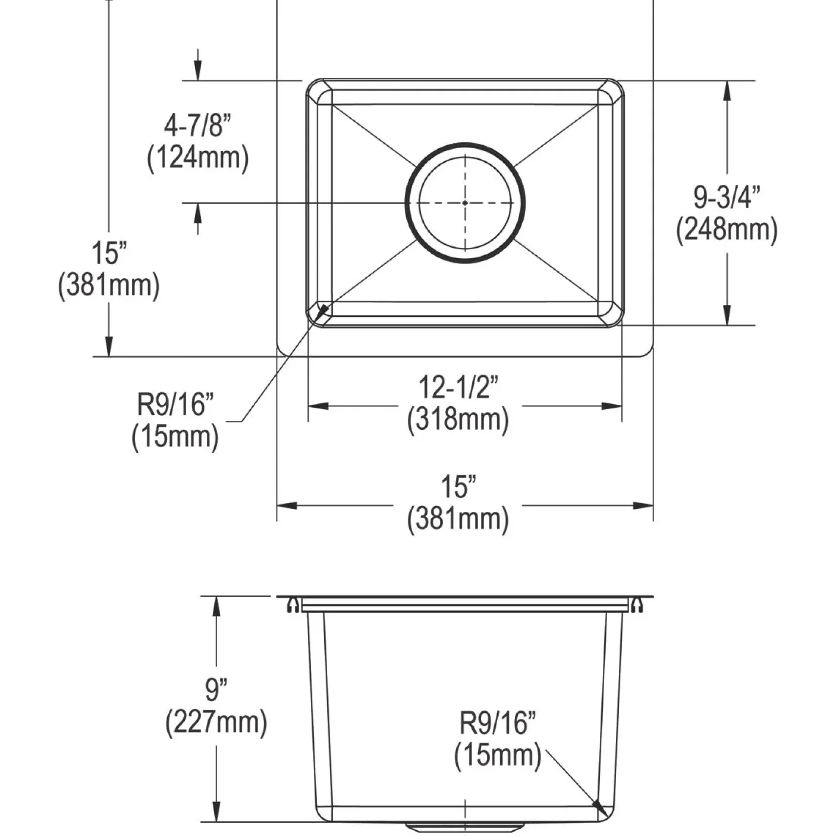 Elkay Crosstown 15" Stainless Steel Bar Sink Kit, Polished Satin, 3 Faucet Hole, ECTSR15159TBG3