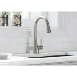Elkay Forward Only Lever Handle Pull-down Spray Spout Brass ADA Kitchen Faucet, Lustrous Steel, LKGT4083LS