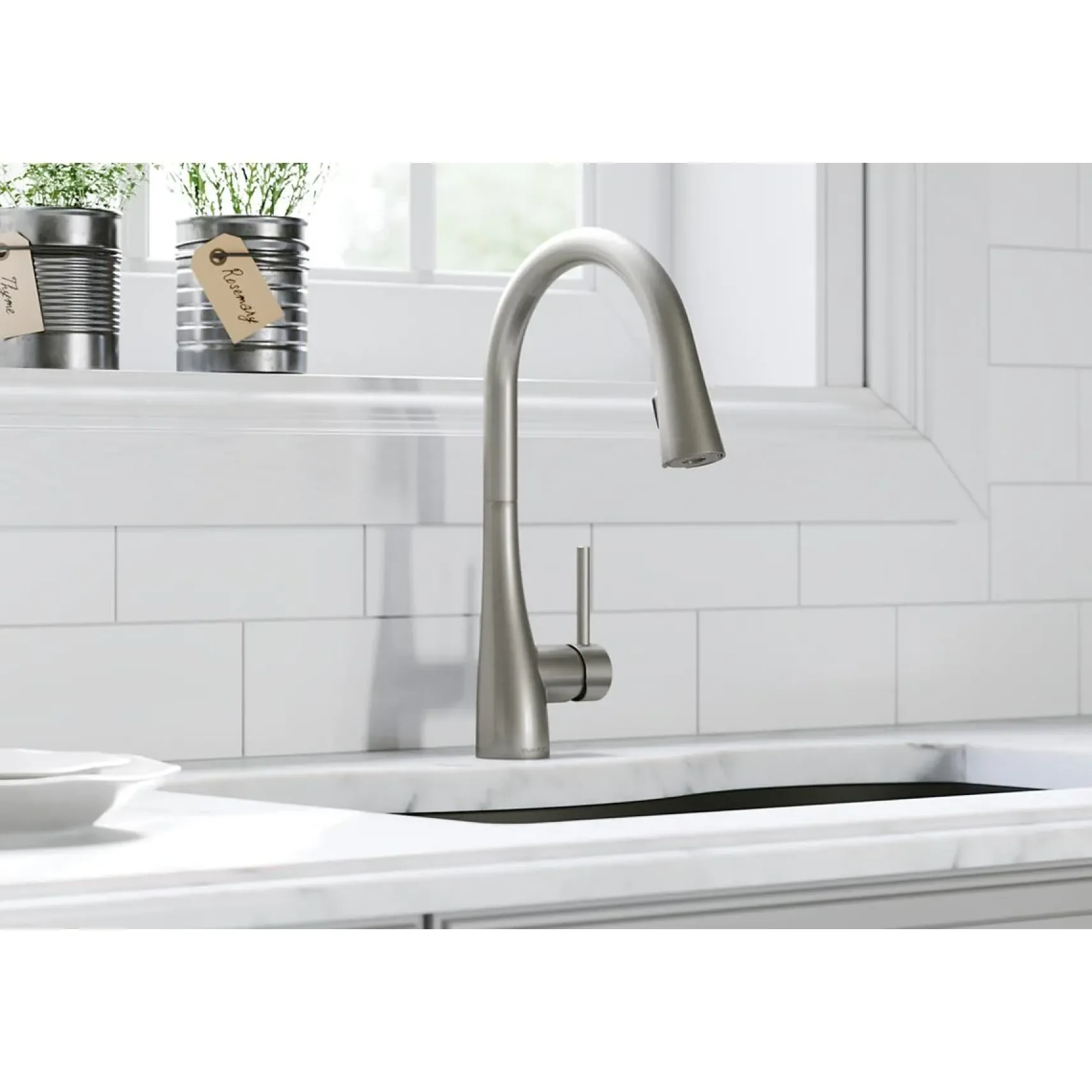 Elkay Forward Only Lever Handle Pull-down Spray Spout Brass ADA Kitchen Faucet, Lustrous Steel, LKGT4083LS