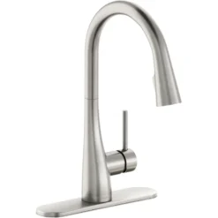 Elkay Forward Only Lever Handle Pull-down Spray Spout Brass ADA Kitchen Faucet, Lustrous Steel, LKGT4083LS