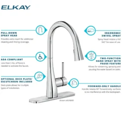 Elkay Forward Only Lever Handle Pull-down Spray Spout Brass ADA Kitchen Faucet, Lustrous Steel, LKGT4083LS