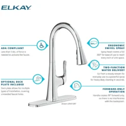 Elkay Harmony Forward Only Lever Handle Pull-down Spray Spout Brass ADA Kitchen Faucet, Chrome, LKHA1041CR