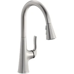 Elkay Harmony Forward Only Lever Handle Pull-down Spray Spout Brass ADA Kitchen Faucet, Lustrous Steel, LKHA1041LS
