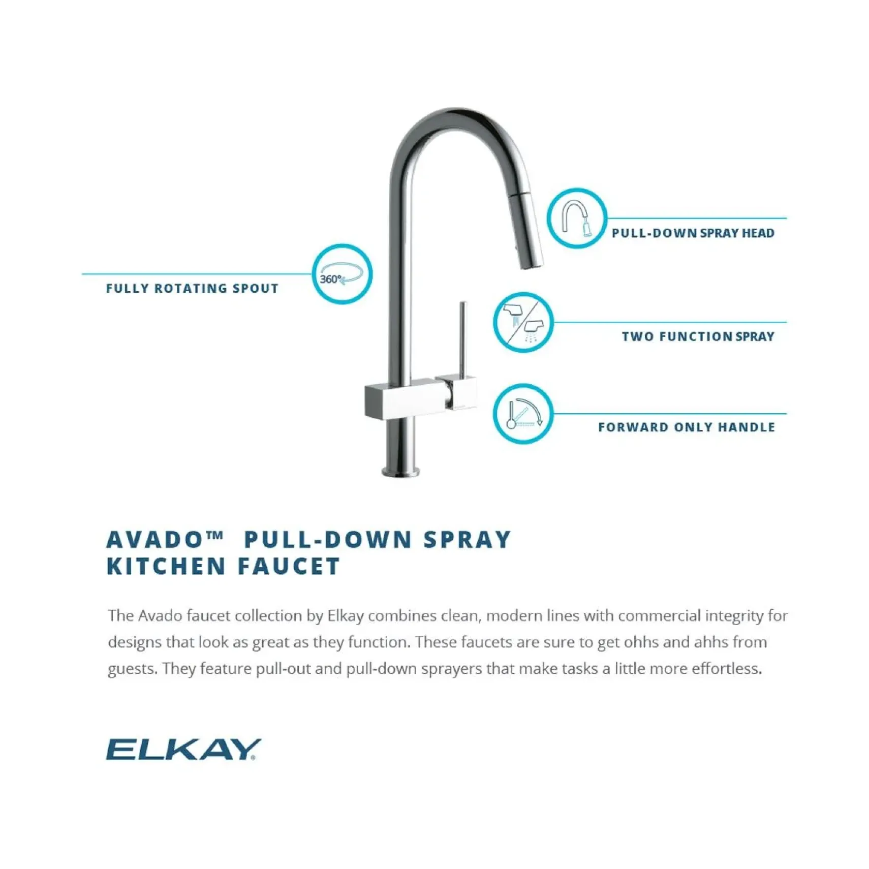 Elkay LKAV1031CR Avado Single Hole Kitchen Faucet with Pull-down Spray and Lever Handle Chrome