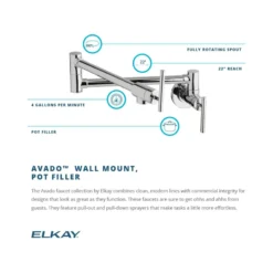 Elkay LKAV4091CR Avado Wall Mount Single Hole Pot Filler Kitchen Faucet with Lever Handles Chrome