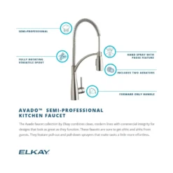 Elkay LKAV4061LS Avado Single Hole Kitchen Faucet with Semi-Professional Spout Forward Only Lever Handle Lustrous Steel