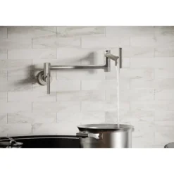Elkay LKAV4091LS Avado Wall Mount Single Hole Pot Filler Kitchen Faucet with Lever Handles Lustrous Steel