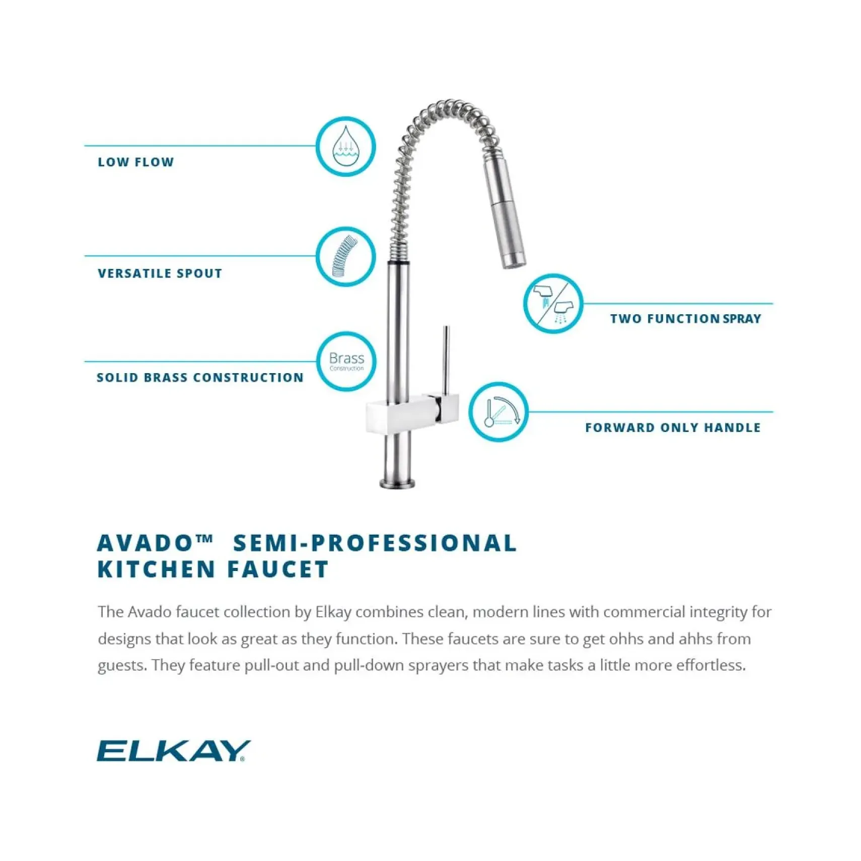 Elkay LKAV2031NK Avado Single Hole Kitchen Faucet with Semi-professional Spout and Lever Handle Brushed Nickel