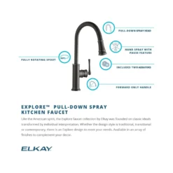 Elkay LKEC2031AS Explore Single Hole Kitchen Faucet with Pull-down Spray and Forward Only Lever Handle Antique Steel
