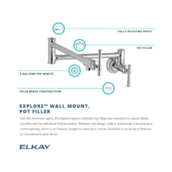 Elkay LKEC2091AS Explore Wall Mount Single Hole Pot Filler Kitchen Faucet with Lever Handles Antique Steel