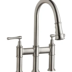 Elkay LKEC2037LS Explore Three Hole Bridge Faucet with Pull-down Spray and Lever Handles Lustrous Steel