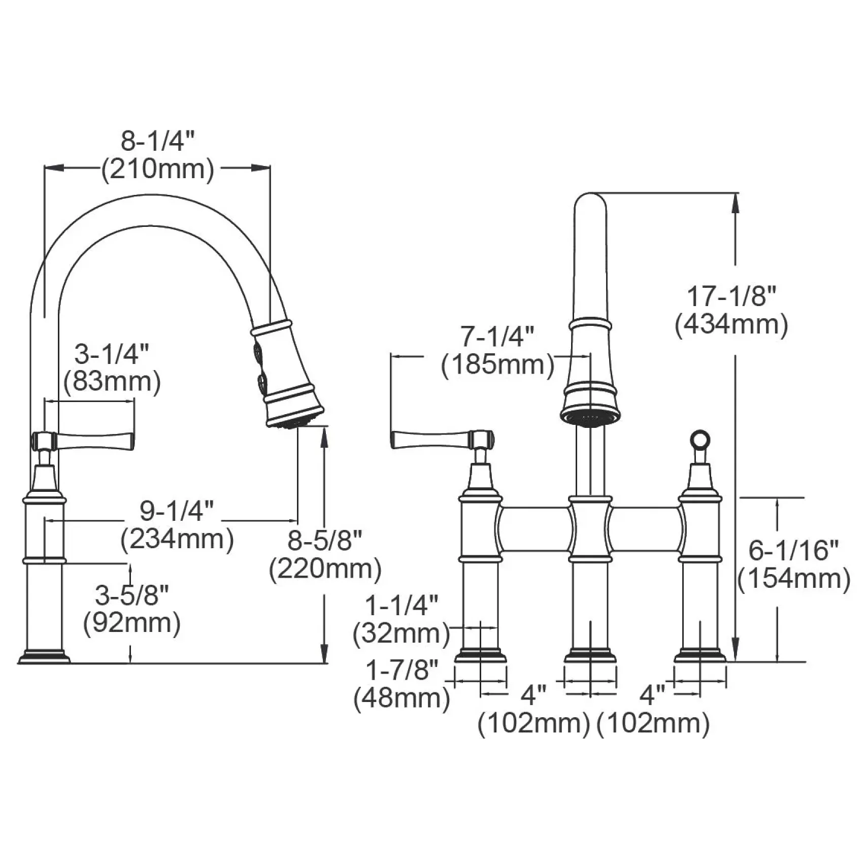 Elkay LKEC2037LS Explore Three Hole Bridge Faucet with Pull-down Spray and Lever Handles Lustrous Steel