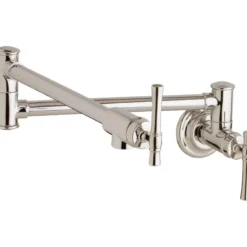 Elkay LKEC2091PN Explore Wall Mount Single Hole Pot Filler Kitchen Faucet with Lever Handles Polished Nickel