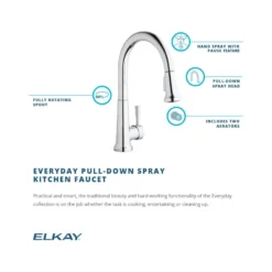 Elkay LK6000LS Everyday Single Hole Deck Mount Kitchen Faucet with Pull-down Spray Forward Only Lever Handle Lustrous Steel