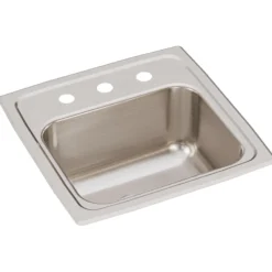 Elkay Lustertone 15" Stainless Steel Bar Sink, Lustrous Satin, 3 Faucet Holes, BLR15163