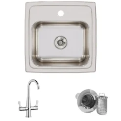 Elkay Lustertone 15" Stainless Steel Bar Sink Kit, Lustrous Satin, 1 Faucet Hole, BLR150C