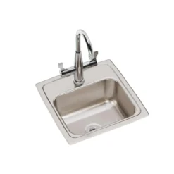 Elkay Lustertone 15" Stainless Steel Bar Sink Kit, Lustrous Satin, 1 Faucet Hole, BLR150C