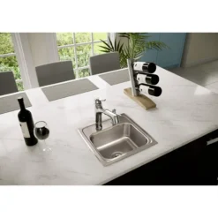 Elkay Lustertone 15" Stainless Steel Bar Sink, Lustrous Satin, 2 Faucet Holes, BLR15602