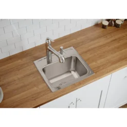 Elkay Lustertone Classic 17" Drop In/Topmount Stainless Steel Kitchen Sink, Lustrous Satin, MR2 Faucet Holes, DLR171610MR2