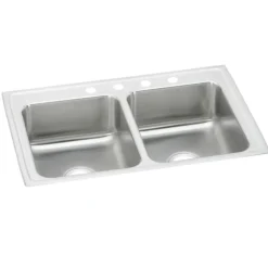 Elkay Lustertone Classic 29" Drop In/Topmount Stainless Steel ADA Kitchen Sink, 50/50 Double Bowl, Lustrous Satin, 3 Faucet Holes, LRADQ2918653