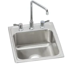 Elkay Lustertone Classic 17" Rectangle Drop In/Topmount Stainless Steel Bathroom Sink Kit with Faucet, Lustrous Satin, 3 Faucet Holes, LH1722C