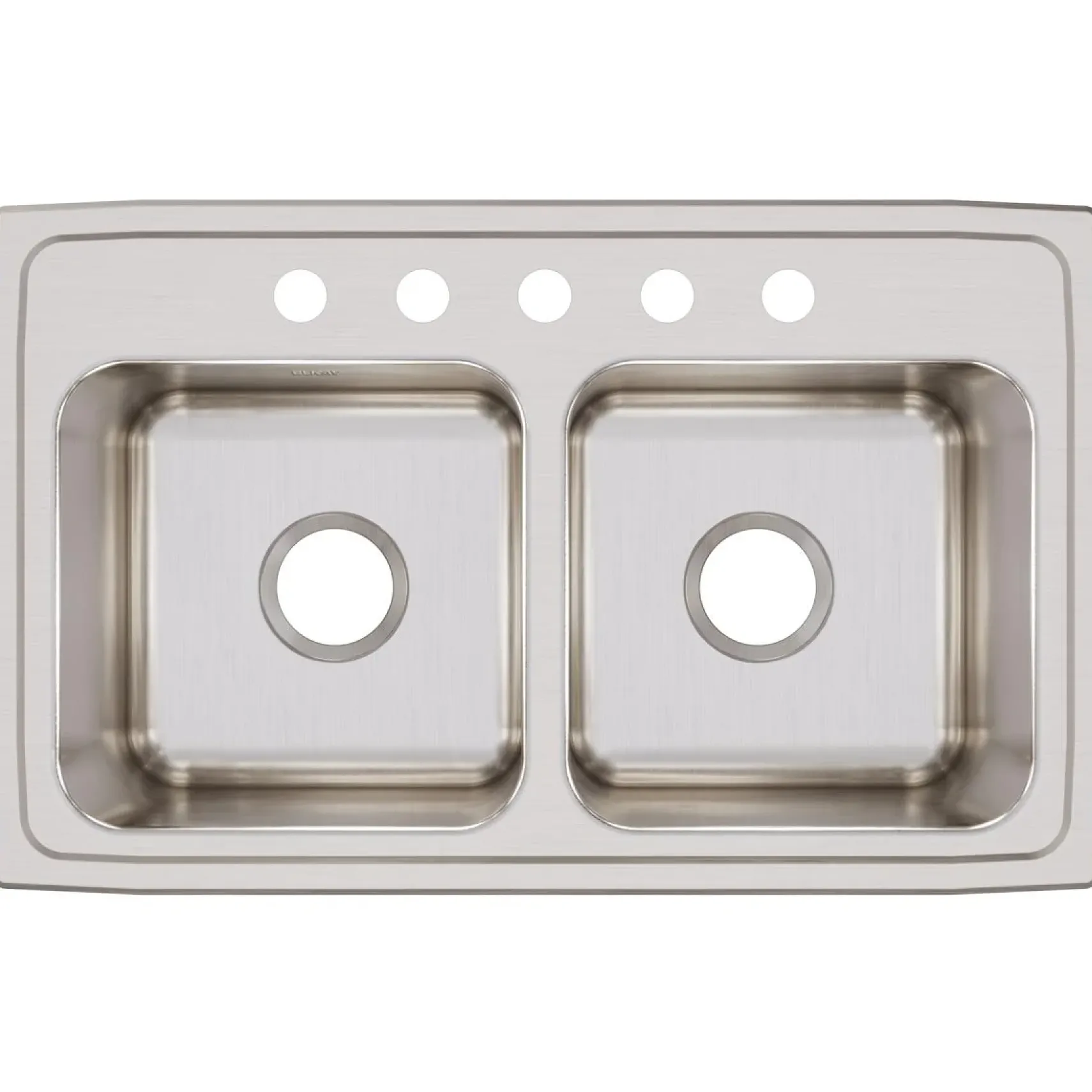 Elkay Lustertone Classic 29" Drop In/Topmount Stainless Steel Kitchen Sink, 50/50 Double Bowl, Lustrous Satin, 5 Faucet Holes, DLR2918105