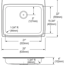 Elkay Lustertone Classic 25" Drop In/Topmount Stainless Steel ADA Kitchen Sink, Lustrous Satin, 4 Faucet Holes, LRAD2522404