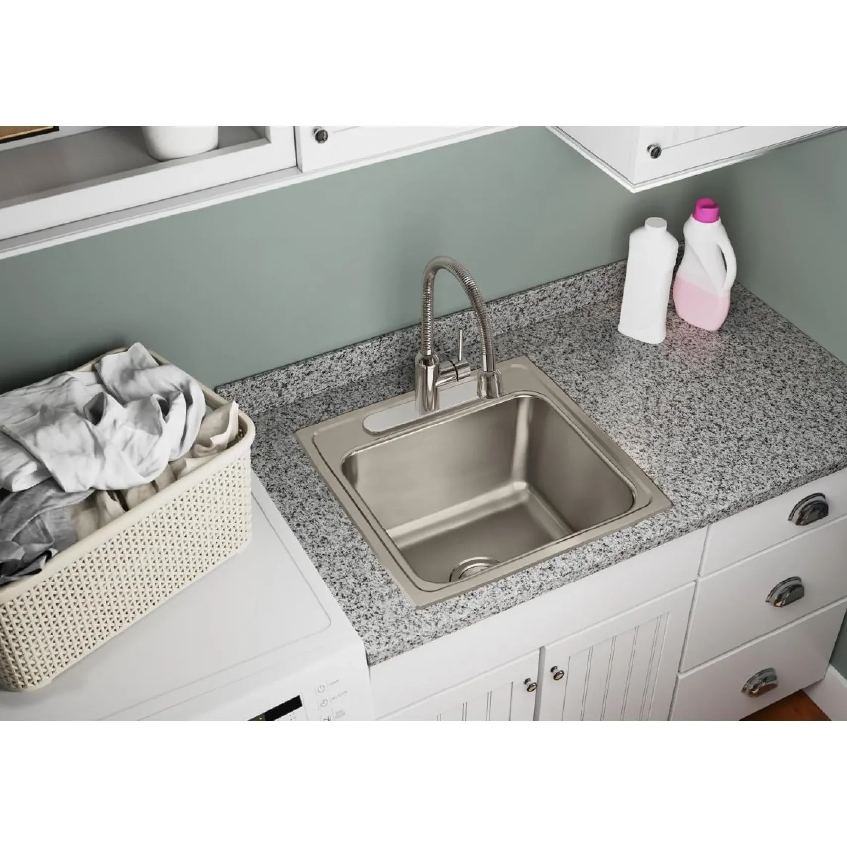 Elkay Lustertone Classic 20" Drop In/Topmount Stainless Steel Laundry/Utility Sink, Lustrous Satin, OS4 Faucet Holes, DLR191910OS4
