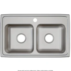 Elkay Lustertone Classic 29" Drop In/Topmount Stainless Steel ADA Kitchen Sink, 50/50 Double Bowl, Lustrous Satin, 2 Faucet Holes, LRAD2918602