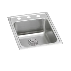 Elkay Lustertone Classic 17" Drop In/Topmount Stainless Steel ADA Kitchen Sink, Lustrous Satin, 2 Faucet Holes, Perfect Drain, LRAD172265PD2