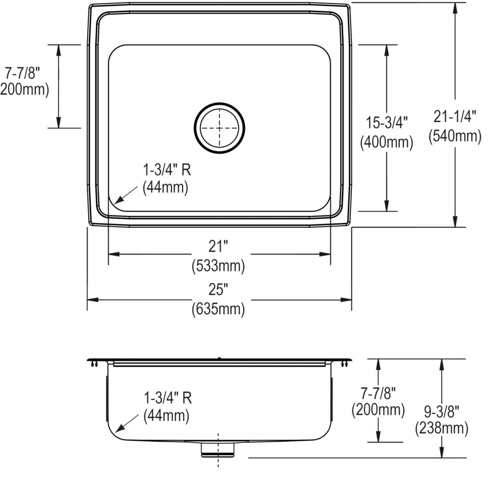 Elkay Lustertone Classic 25" Drop In/Topmount Stainless Steel Kitchen Sink, Lustrous Satin, MR2 Faucet Holes, Perfect Drain, LR2521PDMR2