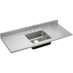 Elkay Lustertone Classic 60" Stainless Steel Kitchen Sink Top, Lustrous Satin, Includes Drainboard, 4 Faucet Holes, S60194